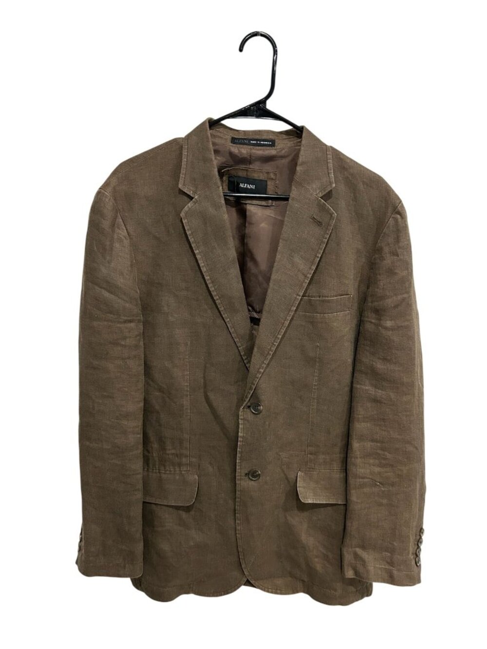 Alfani Medium Mens Brown Linen Blazer Notched Lapels Two-Button Back Vent Boho